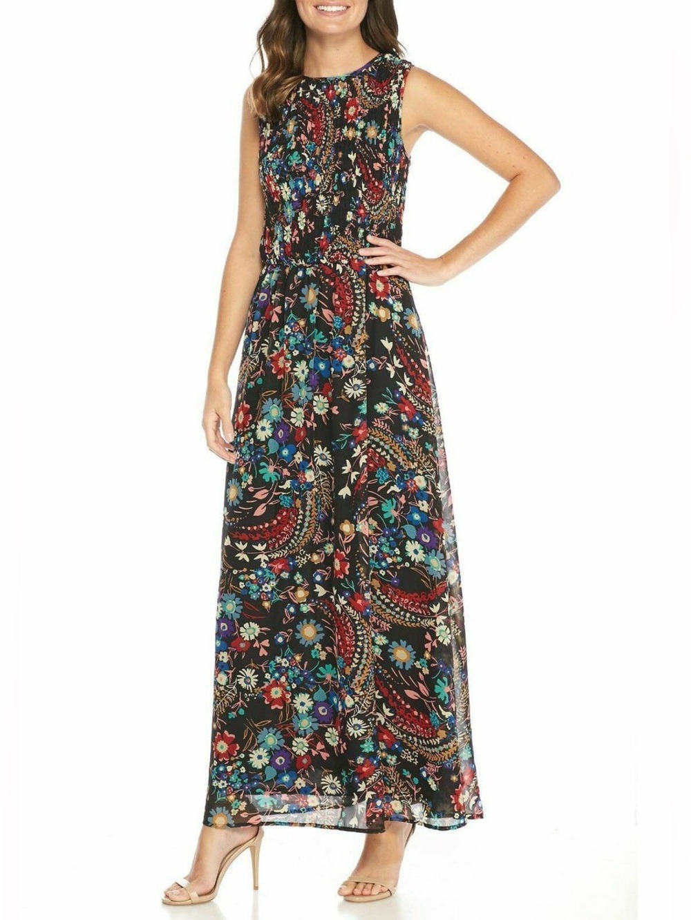 NEW BEIGE by ICE BLACK FLORAL MAXI DRESS SIZE - Medium